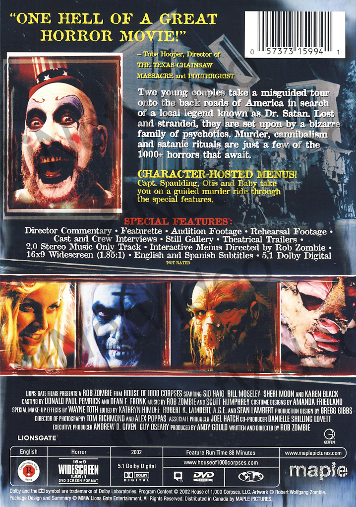   original title house of 1000 corpses dvd new actors bill moseley karen