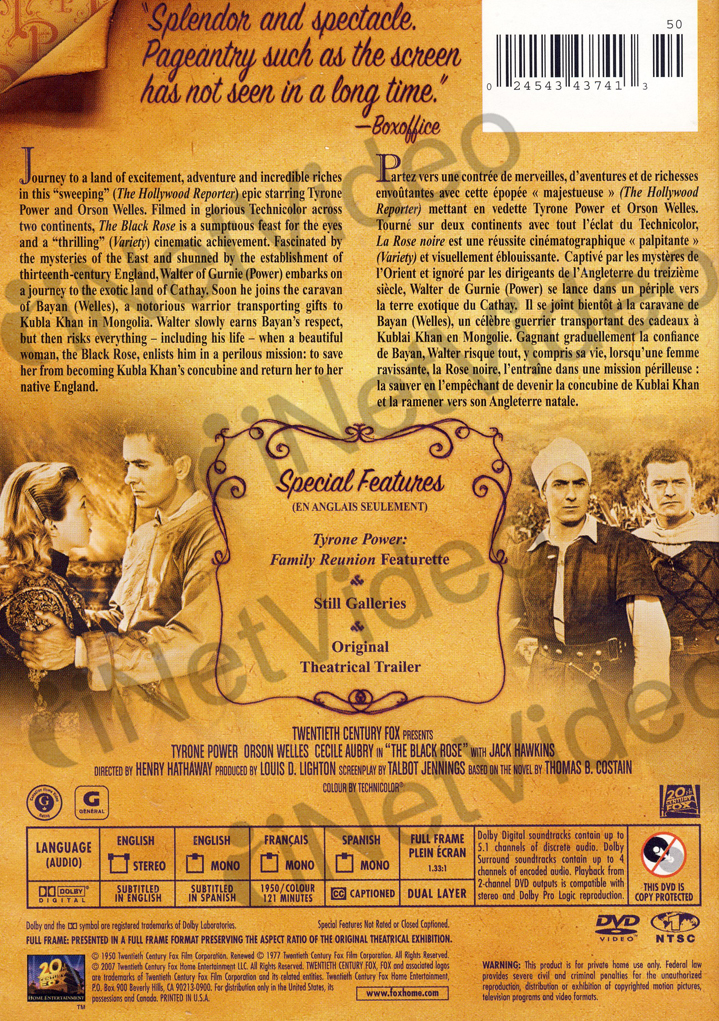 有关以下物品的详细资料: the black rose (la rose noire) new dvd