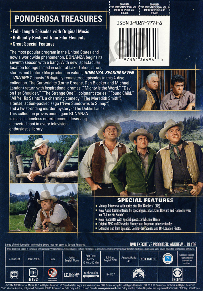 Bonanza - The Official Season 7, Vol. 1 (Keepc New DVD 97361364940 | eBay