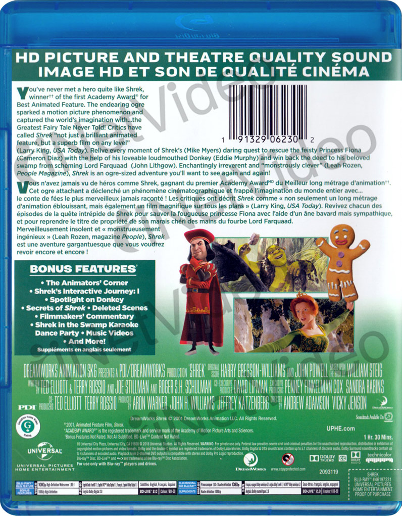 Shrek (Bilingual) (White Spine) (Blu-ray) New Blu-ray 191329062302 | eBay