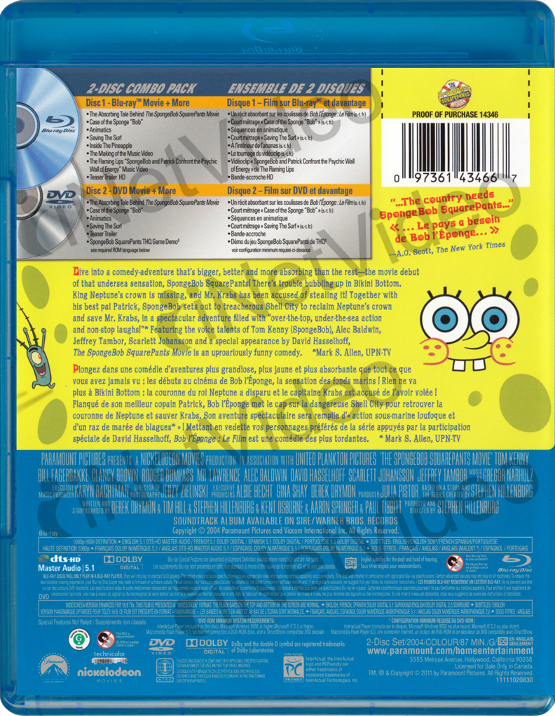 The Spongebob Squarepants Movie (Blu-ray/DVD, 2011, Canadian French ...