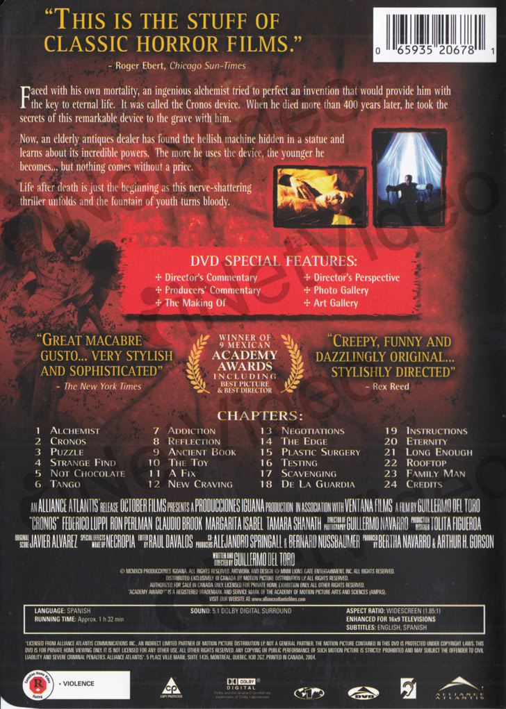 DVD Cronos 10th Anniversary Edition Guillermo Del Toro Horror for sale ...